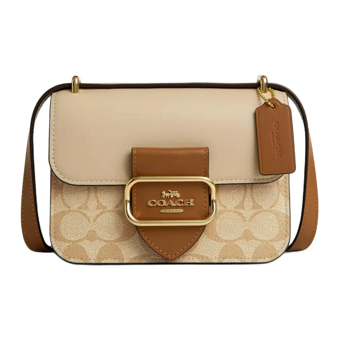 COACH MorganSquare Coated Canvas Shoulder Bag Crossbody Bag Small Size Women's Light Khaki & Khaki