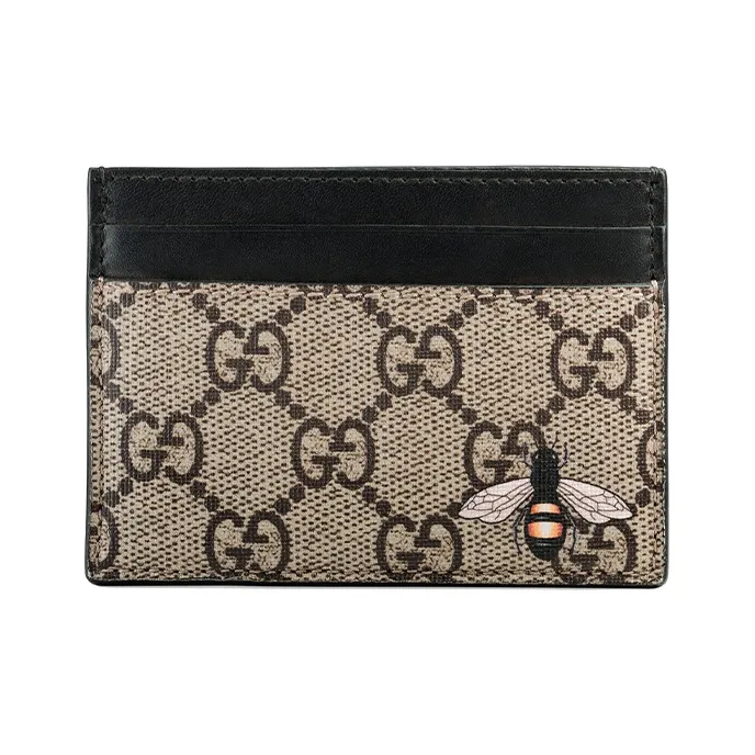 GUCCI Canvas With Leather Trim Card Holder Card Holder Men's Ebony/Black