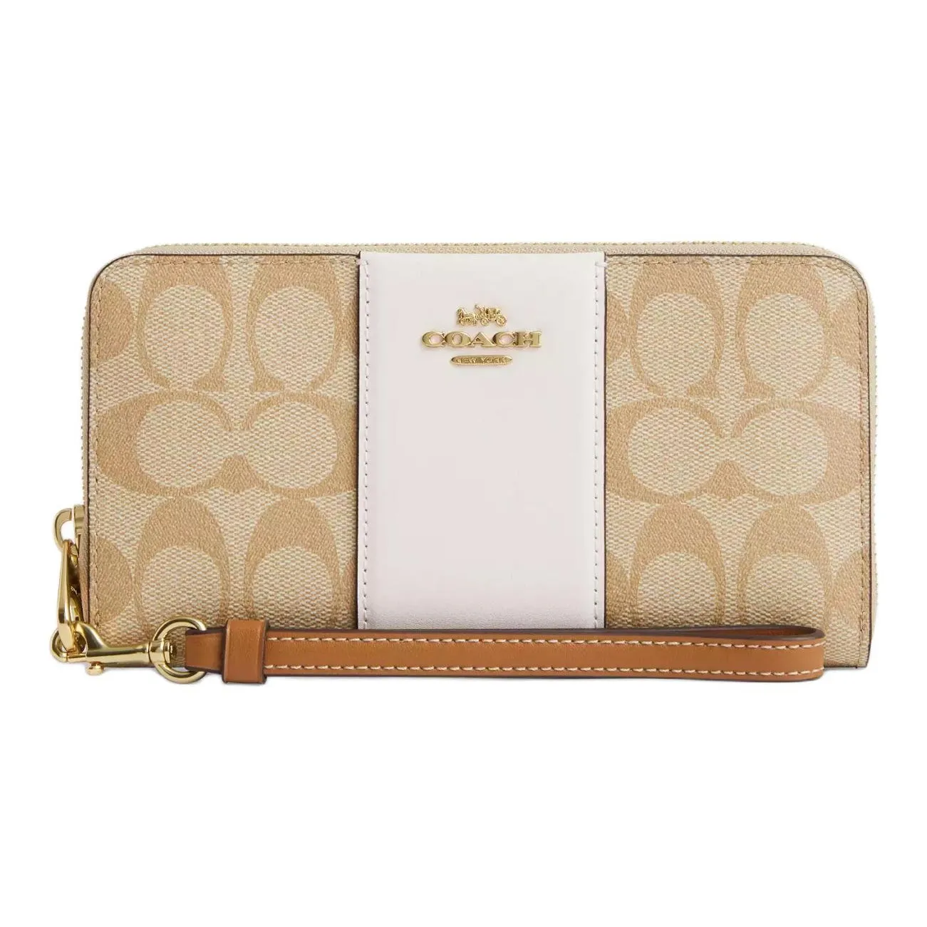 COACH Zip Around Покрытый холст с кожаными вставками Кошелек Маленький Женский Светлый хаки