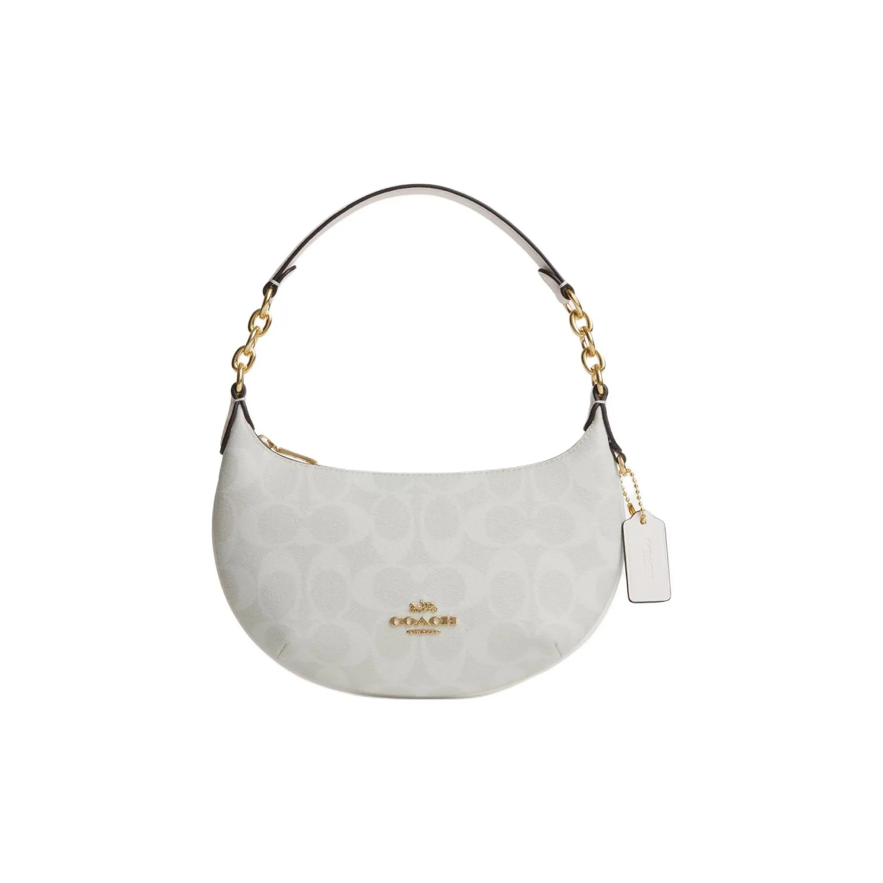 COACH Payton Coated Canvas With Leather Shoulder Bag Handbag Small Size Women's Gold & Chalk & Glacier White