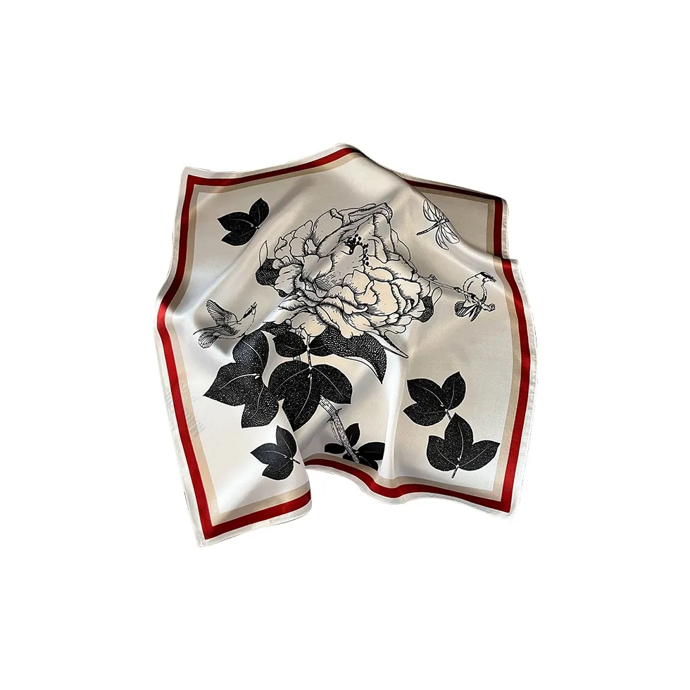Narandu Silk Scarves Women's Black With White Floral