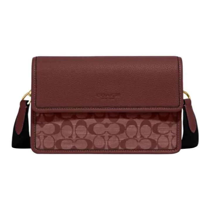 COACH Тернер Сумка через плечо из ткани и коровьей кожи среднего размера женская бордового цвета