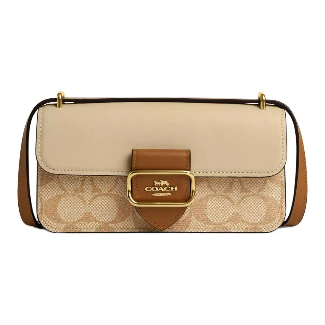 COACH Morgan Coated Canvas Shoulder Bag Crossbody Bag Small Size Women's Light Khaki