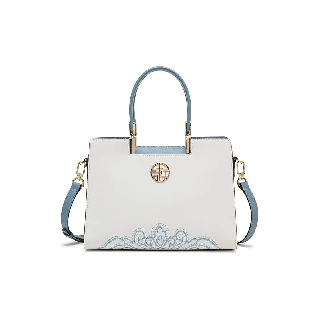 Geshiman Cow Leather Handbag Regular Women's Ecru/Royal Blue/Apricot/Burgundy