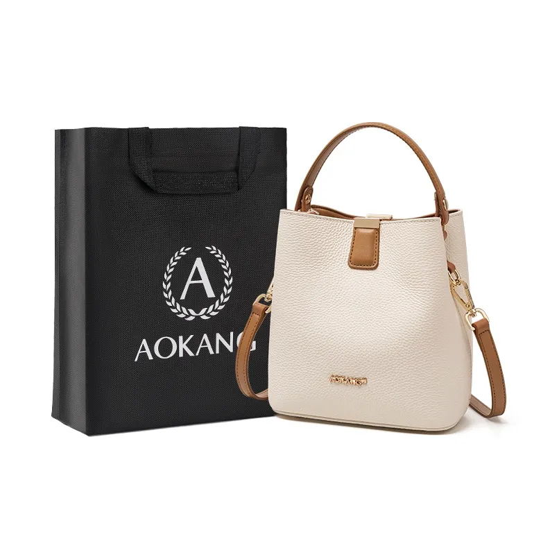 AOKANG Корова Кожа Ведро-Формовая Сумка Сумка Подмышечная Сумка Сумка через плечо Сумка для ежедневных прогулок Сумка через плечо Женская