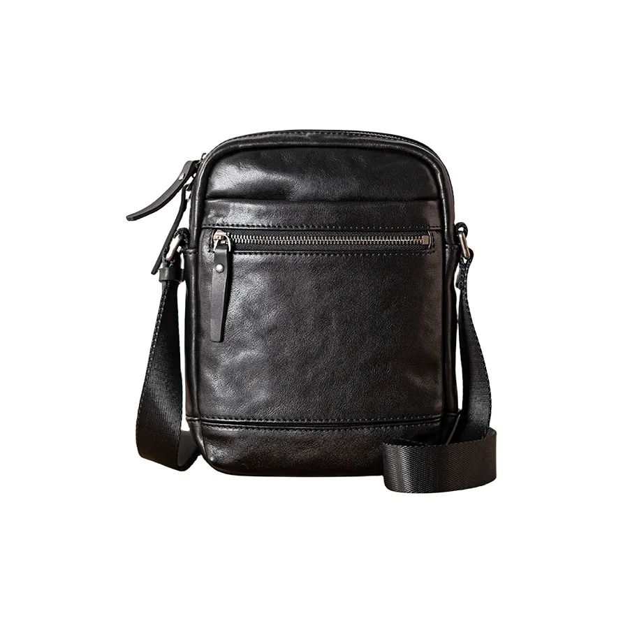 Back Step Первый слой Растительное дубление Корова Настоящая кожа Сумка через плечо Унисекс Черный