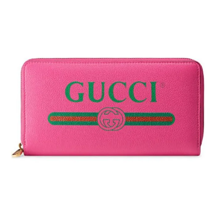 GUCCI Leather Long Zip Closure Wallet Unisex Fuchsia