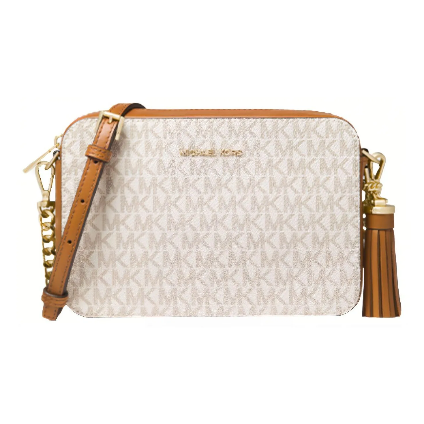 MICHAEL KORS Jet Set Искусственная кожа Сумка через плечо Средняя Женская Ванильный белый и Кожа коричневый