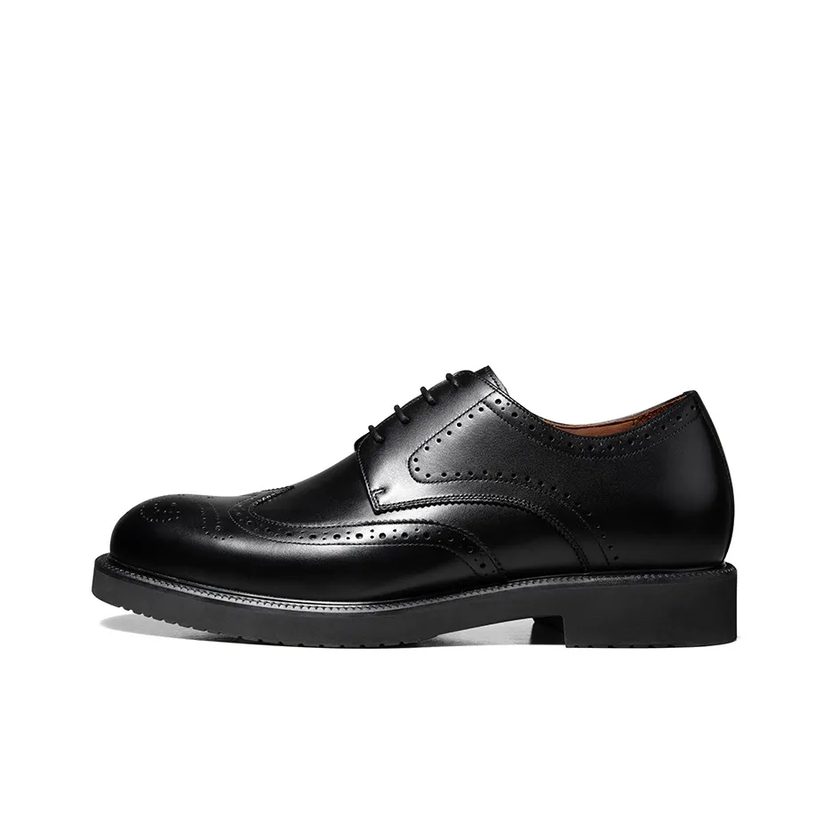 Zuti Brogue Embroidered Calfskin Derby Shoes Dress Shoes Men's Black