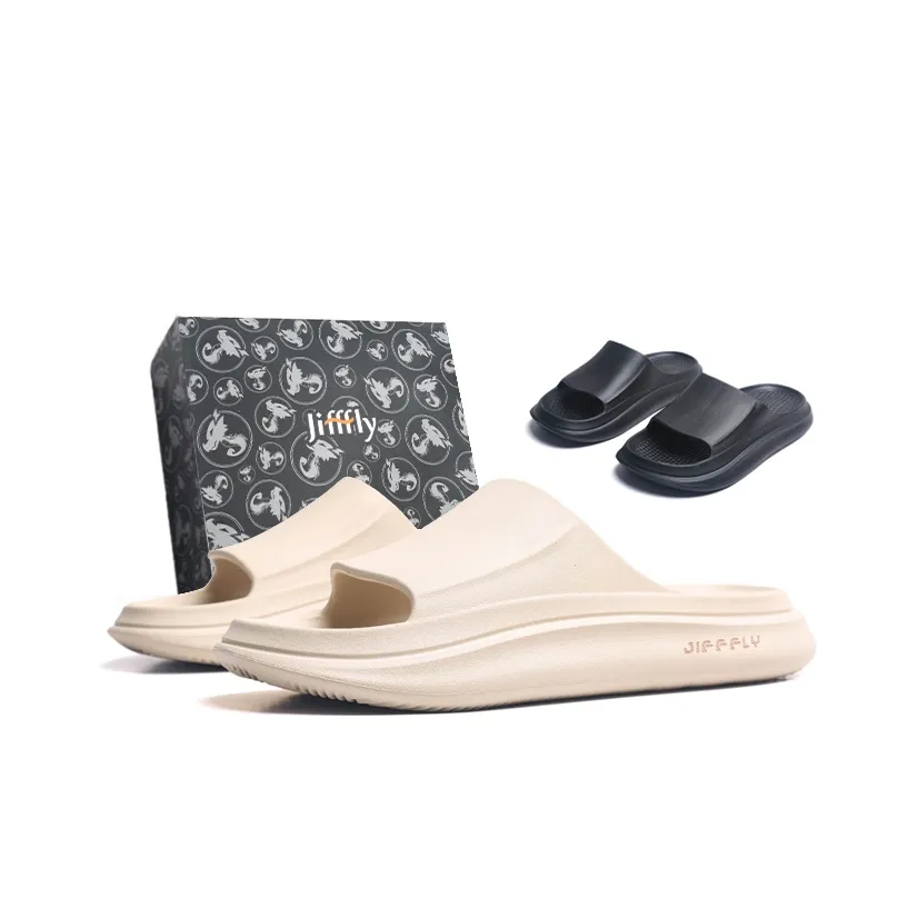 Jifffly Quiet Slide Slippers Unisex Radiant Black Couple Box Two Pair Set