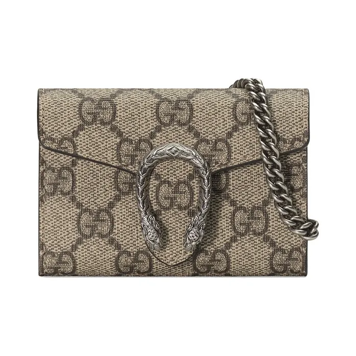 GUCCI Dionysus Canvas With Leather Handbag Coin Purse Extra Mini Women's Beige & Ebony