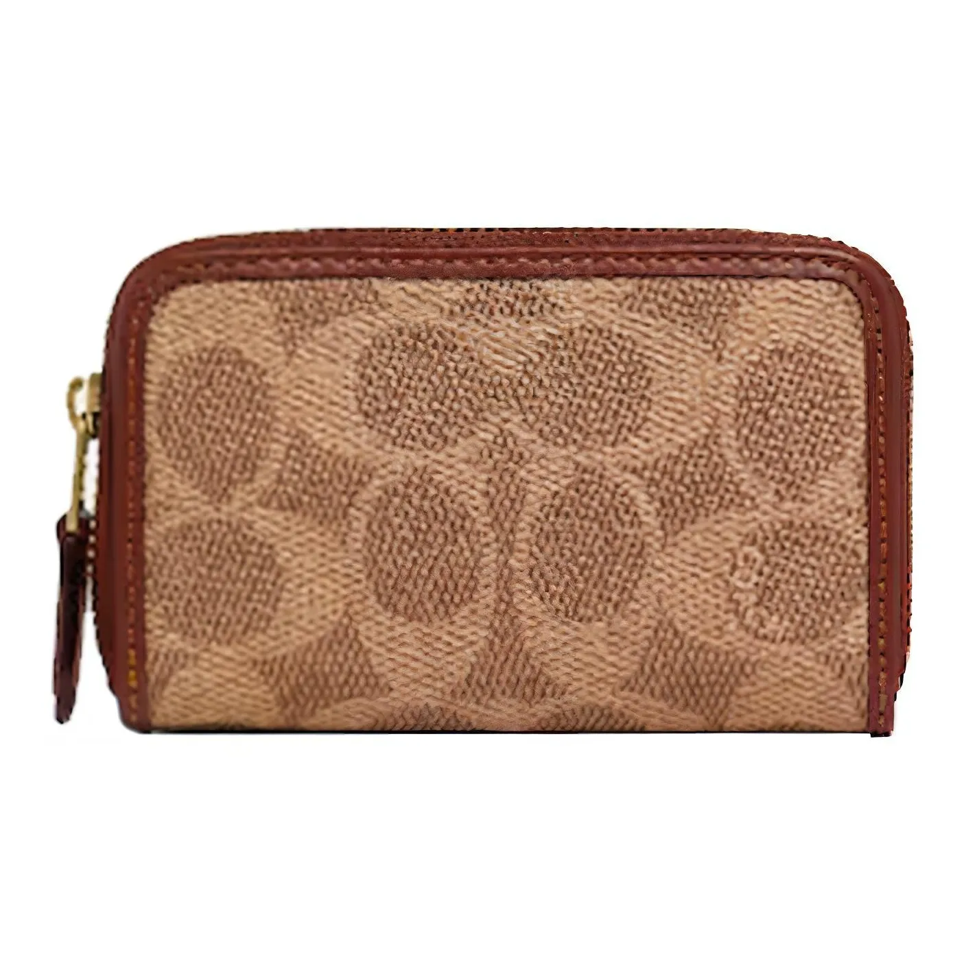 COACH Zip Around Canvas With Leather Clutch Card Holder, Wallet Unisex Brown