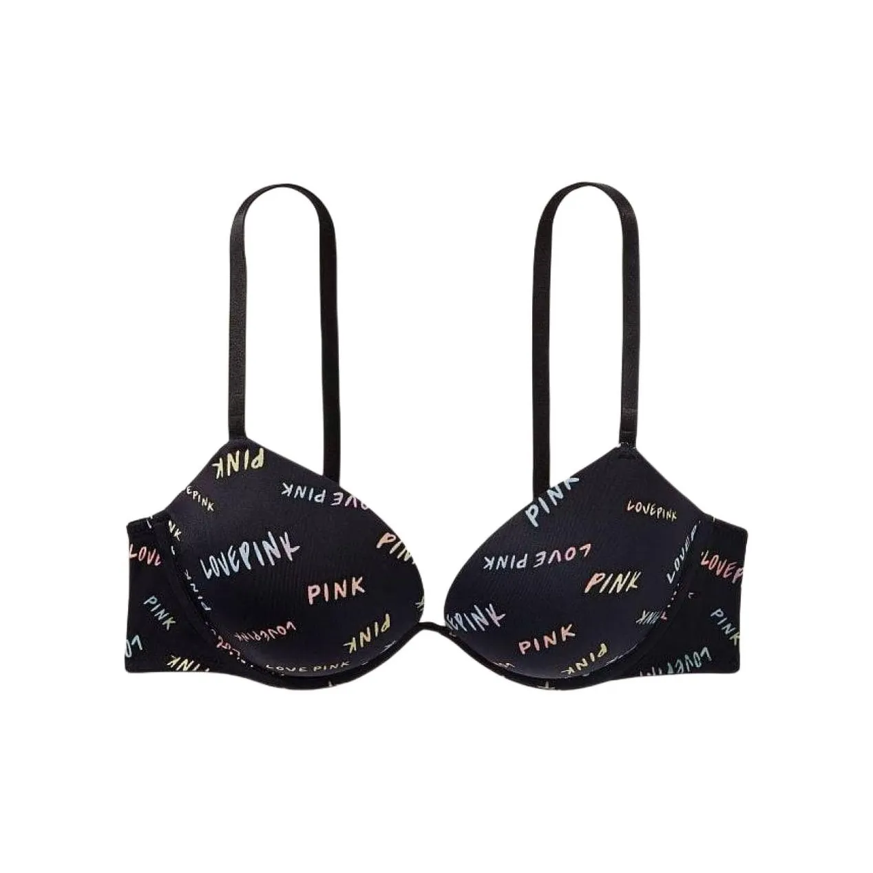 Victoria's Secret PINK Girlish Bra Women's Black Sole Multicolor Letter Print
