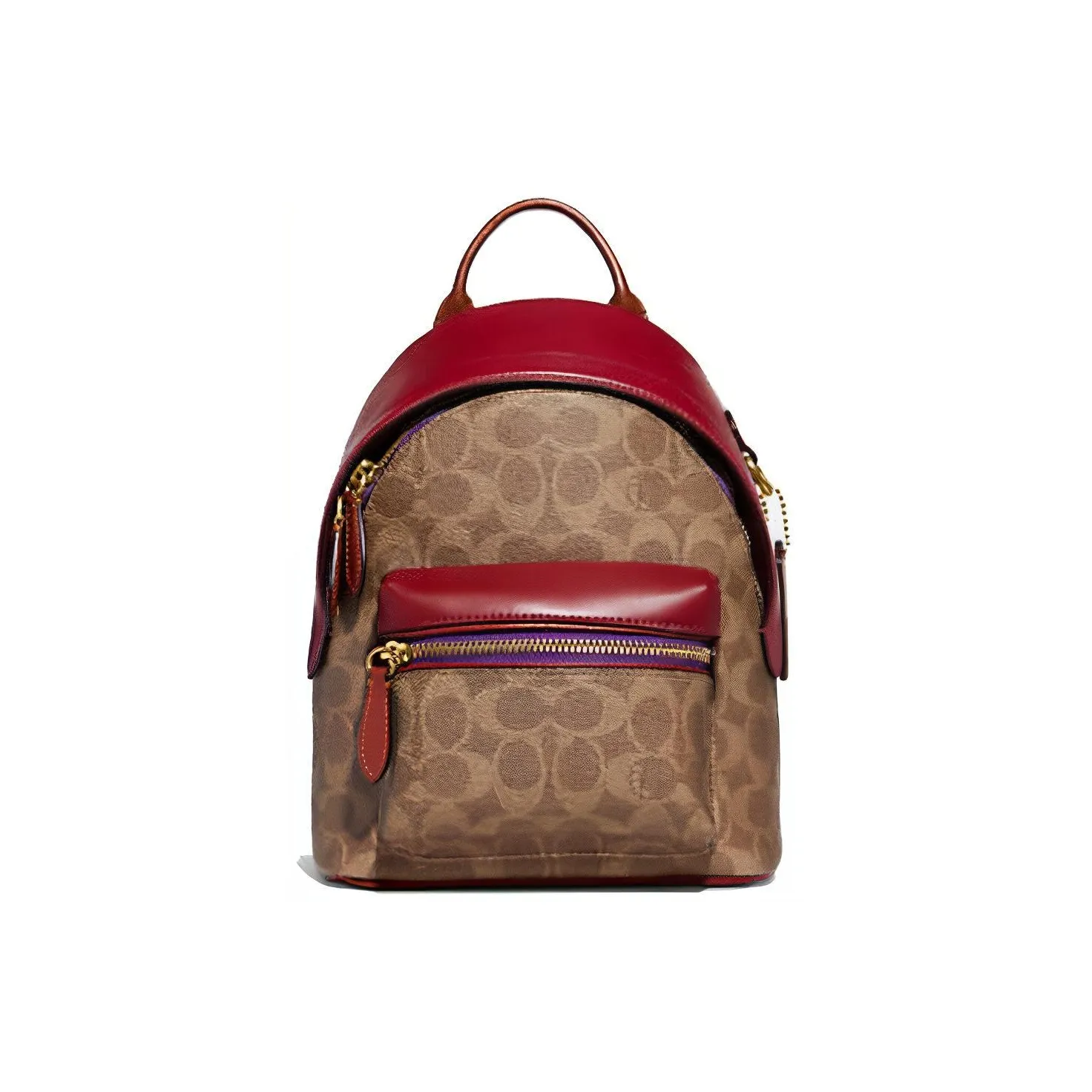 COACH Charter Canvas With Leather Backpack Trumpets Women's Brown & Red
