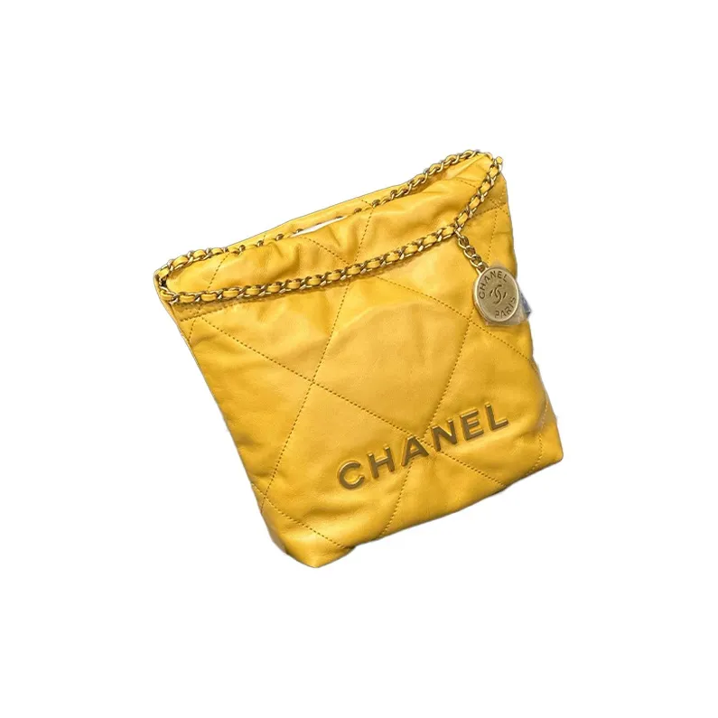 CHANEL 22Bag Bright Calfskin Bucket Bags Lasercut Crossbody Bag, Shoulder Bag Women's Bright Yellow