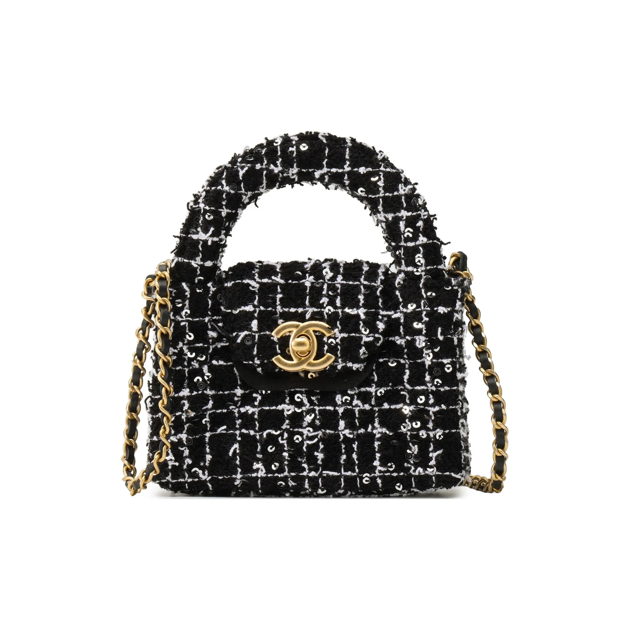 CHANEL Tweed Clutch, One Shoulder Handbag Extra Mini Women's Black & White