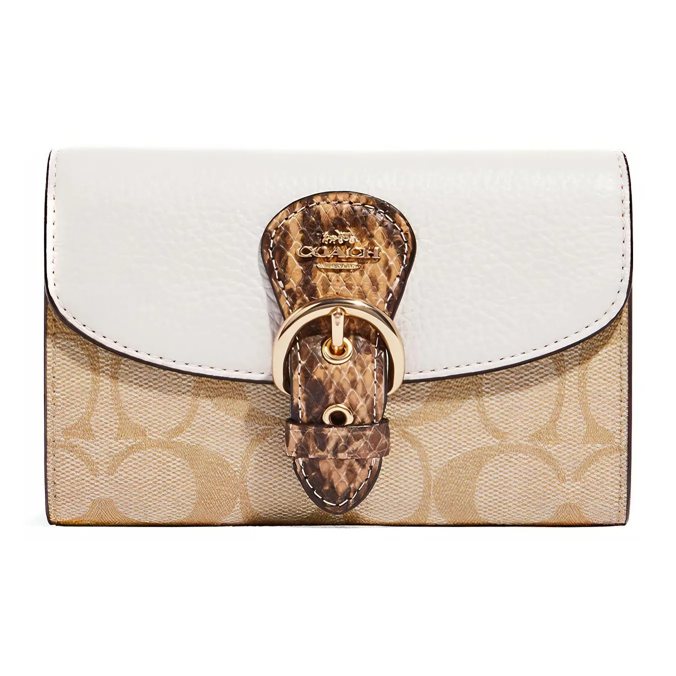 COACH Галька Змеиный принт Кожа с Цвет холста Клатч Кошелек Женские Сливочный Хаки