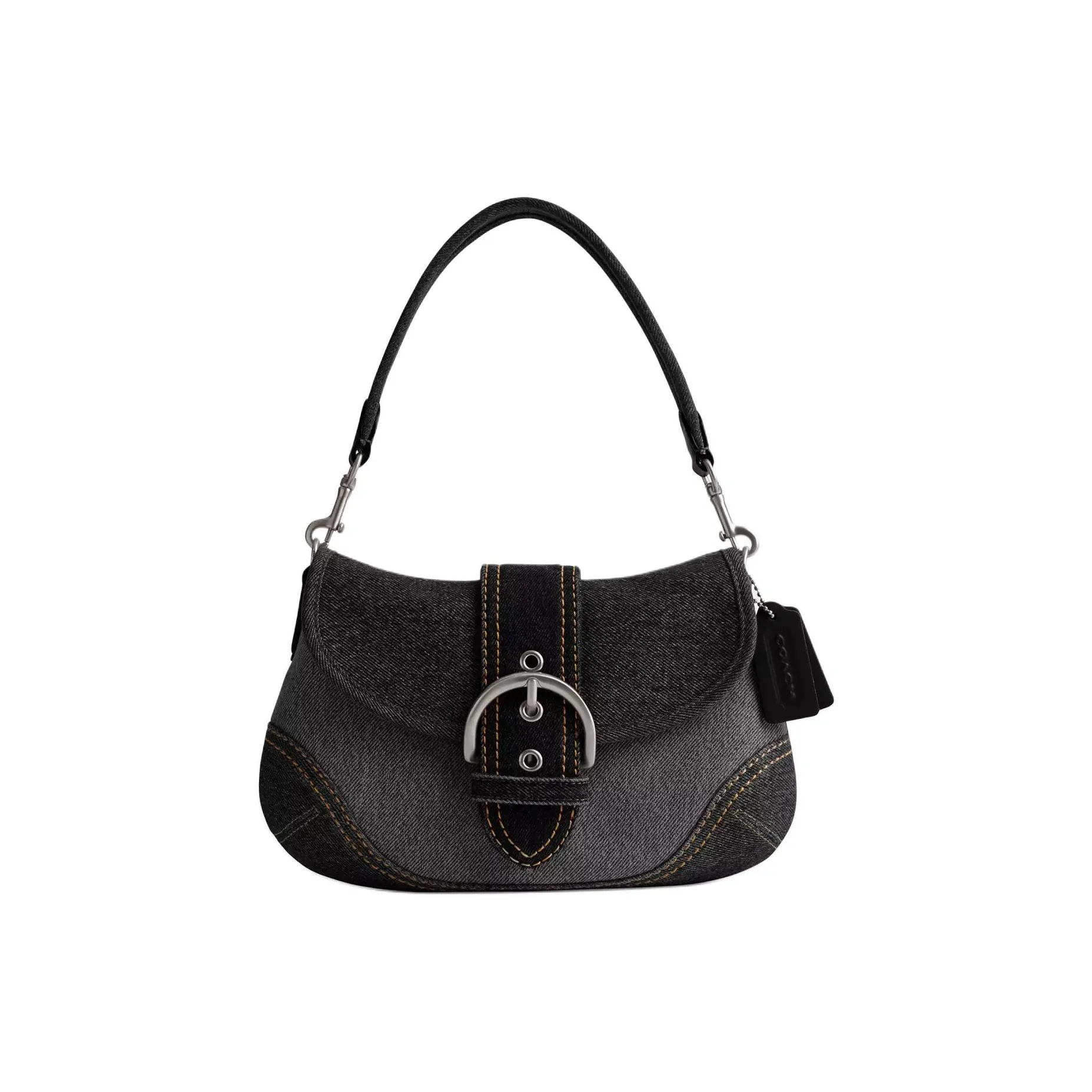 COACH Soho Denim With Recycled Leather Wallet Shoulder Bag Women's Black