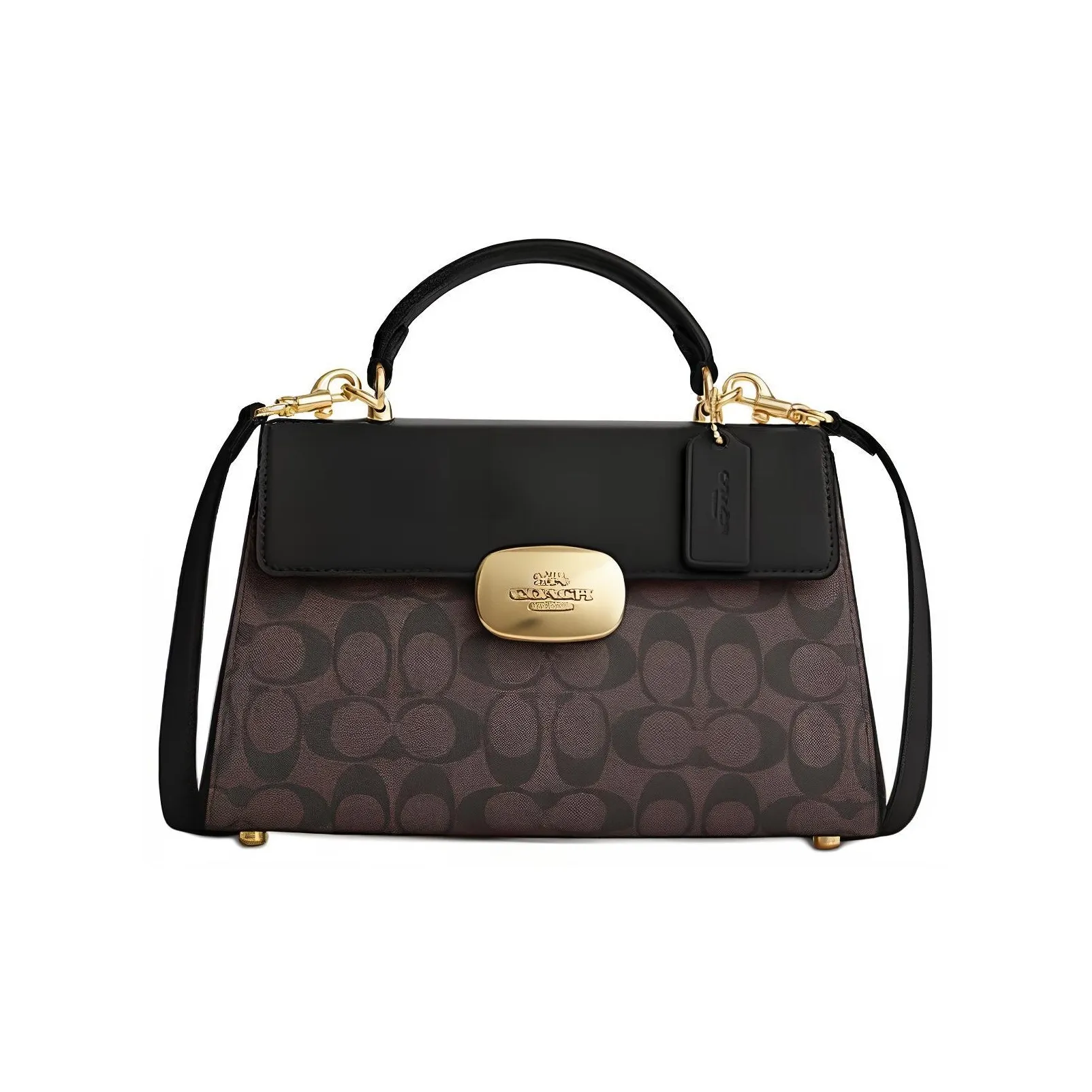 COACH Eliza Artificial Leather With Cow Split Leather Shoulder Bag, Crossbody Bag, Handbag Tubas Women's Brown & Black