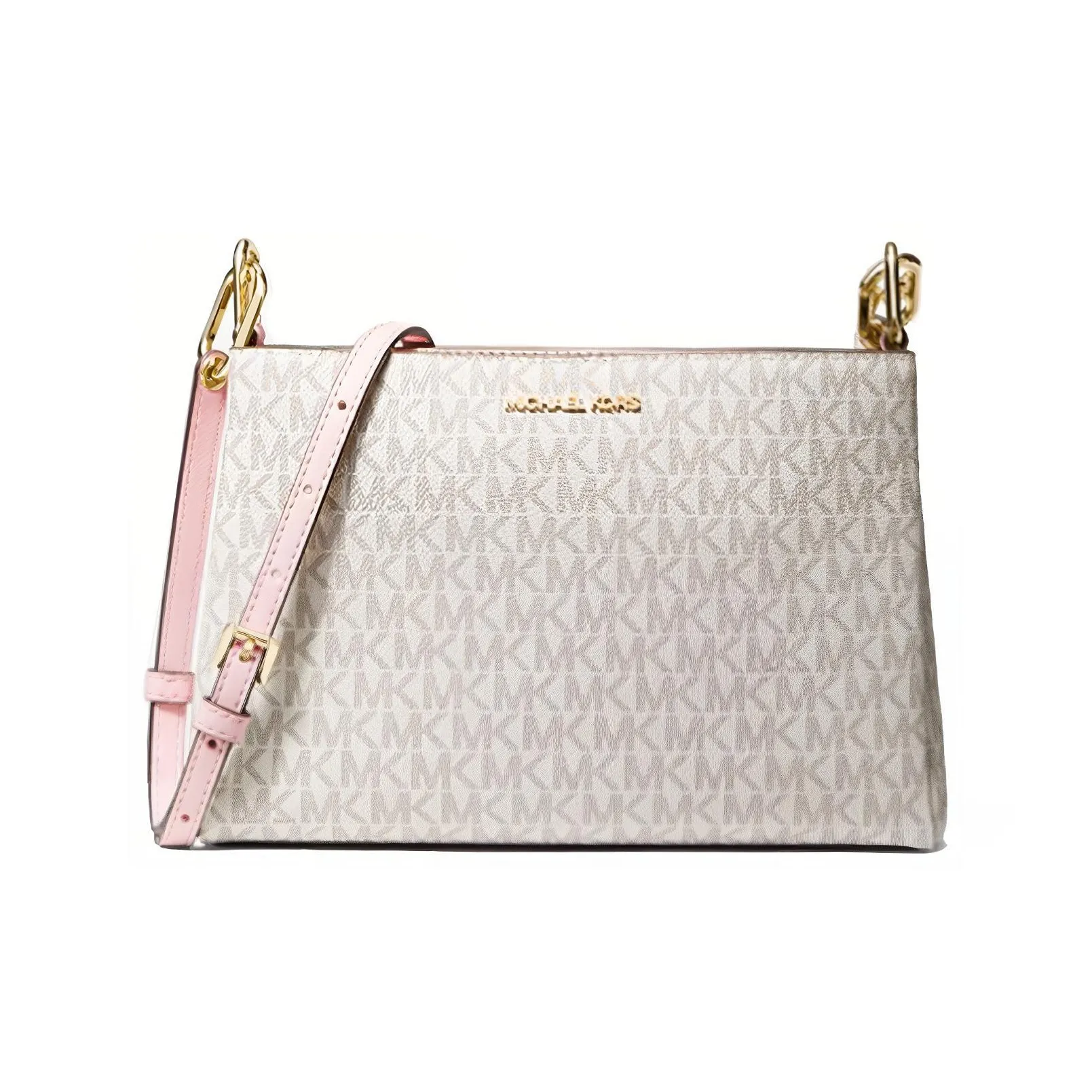 MICHAEL KORS Canvas Shoulder Bag, Crossbody Bag Medium Size Women's Vanilla White & Pink