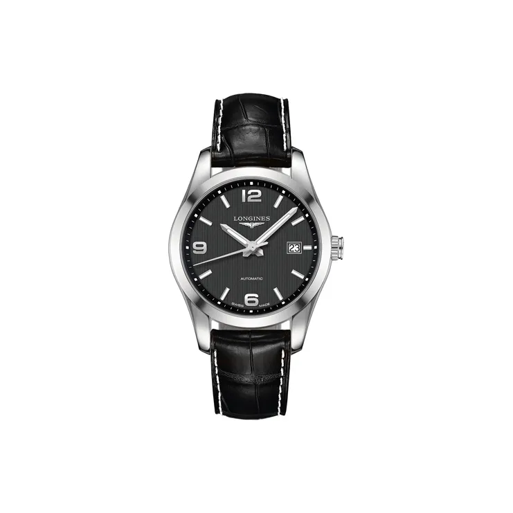 LONGINES Automatic Mechanical Movement Unisex Watch 40mm Black Dial Stainless Steel Case Leather Strap