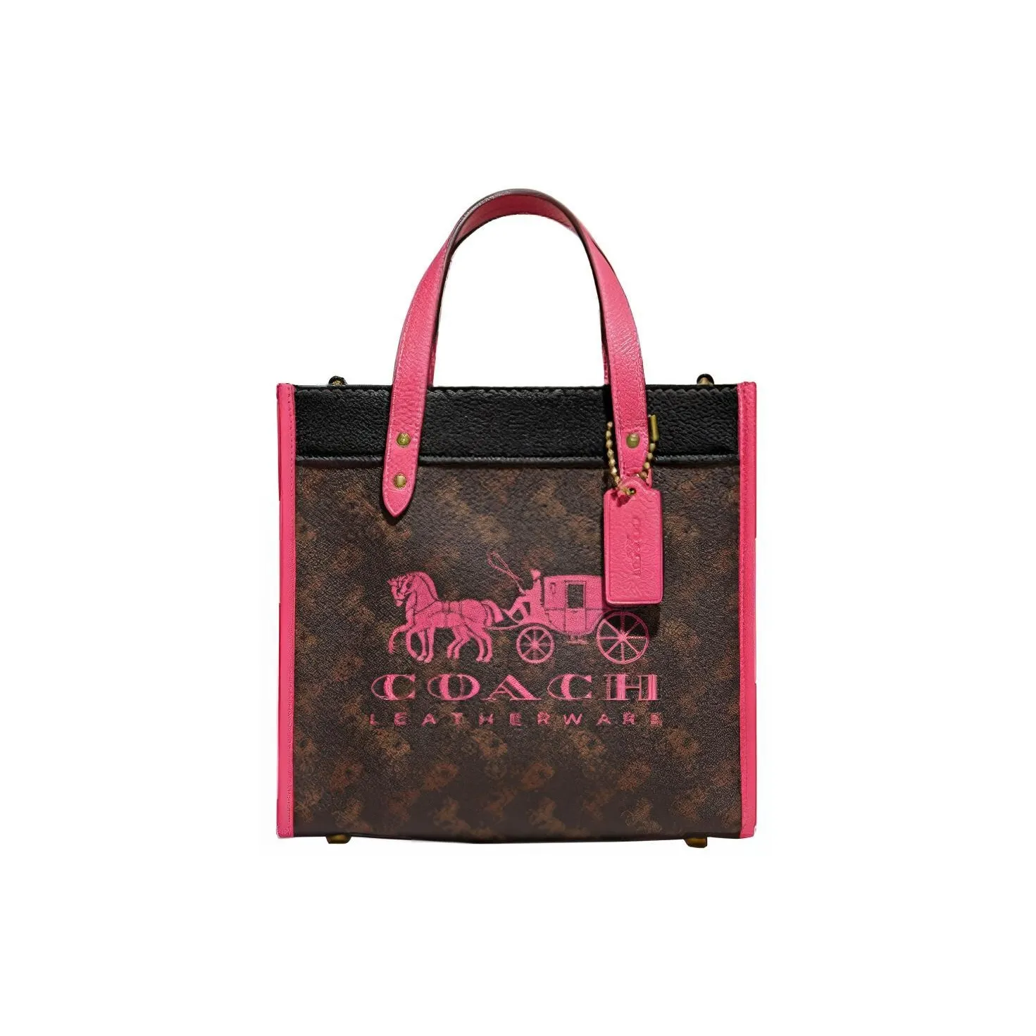 COACH Field Leather Tote Bag Shopping Bag Shoulder Bag Crossbody Bag Handbag Small Size Women's Brown & Pink Multicolor