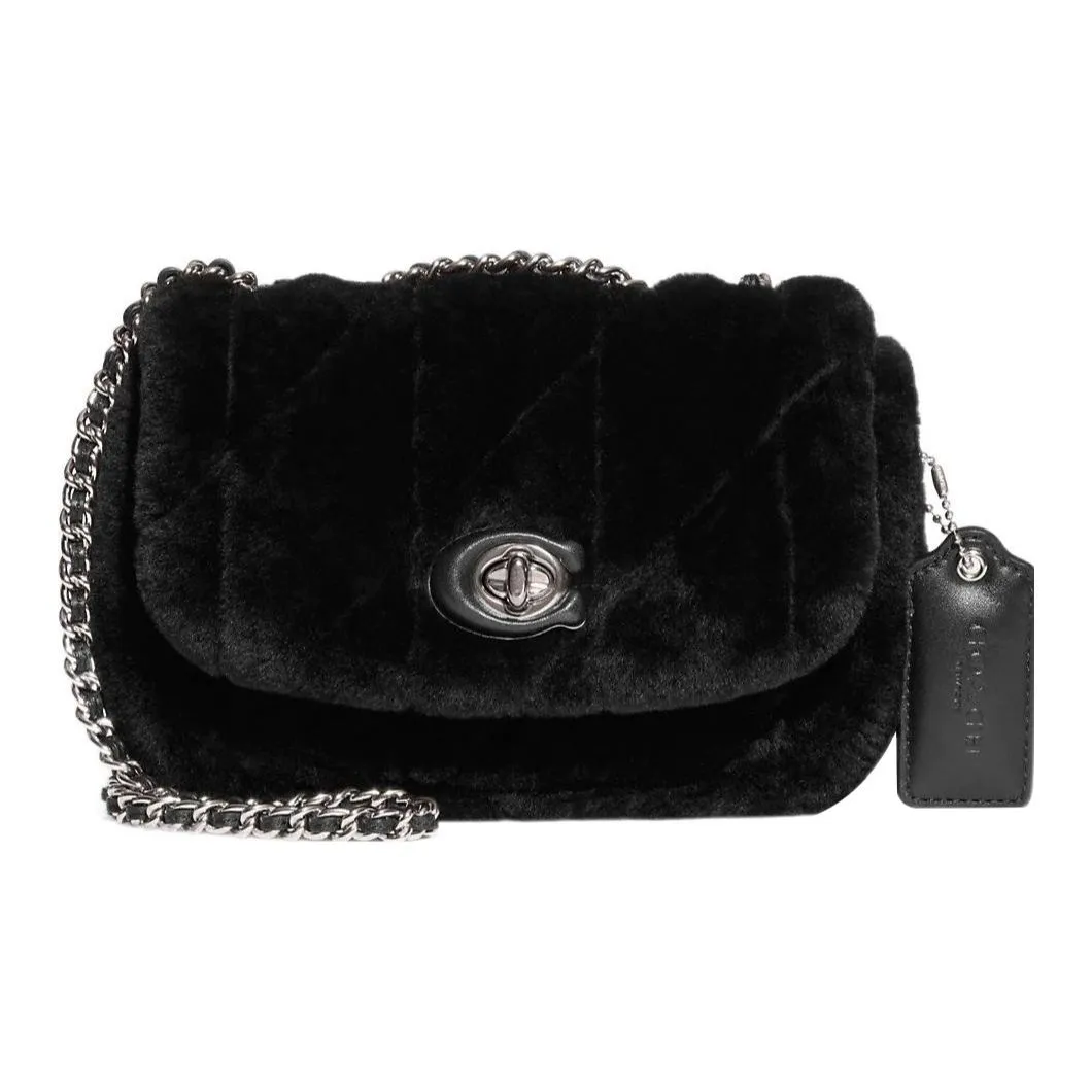 COACH Pillow Shearling With Smooth Leather Portable Crossbody Bag Shoulder Bag Women's Black