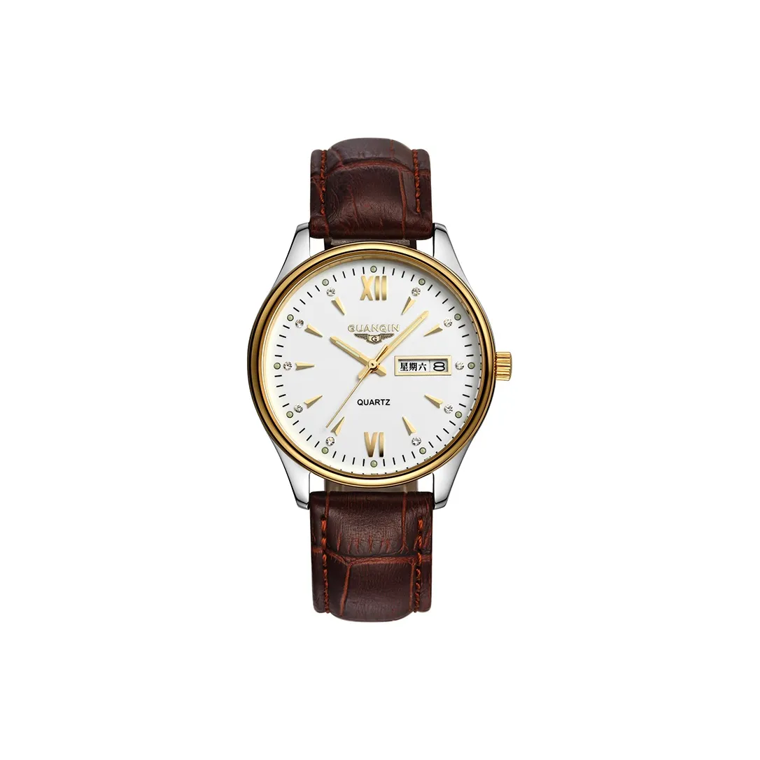 GUANQIN DS80019 A.JBZ Кварцевый механизм Естественная кожа Ремешок Часы Мужские Белый циферблат