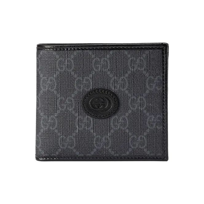 GUCCI GG Canvas With Leather Trim Card Holder, Wallet, Coin Purse Regular Men's Black