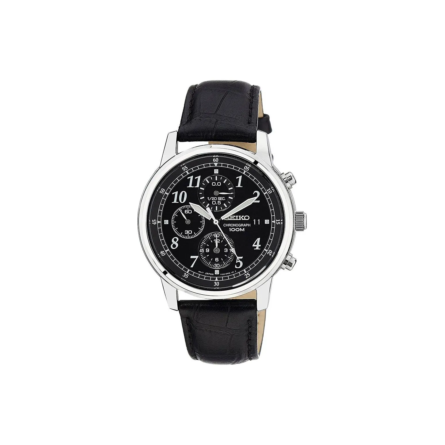 SEIKO Кварцевый механизм кожаный ремешок часы 40 мм черный циферблат мужские часы