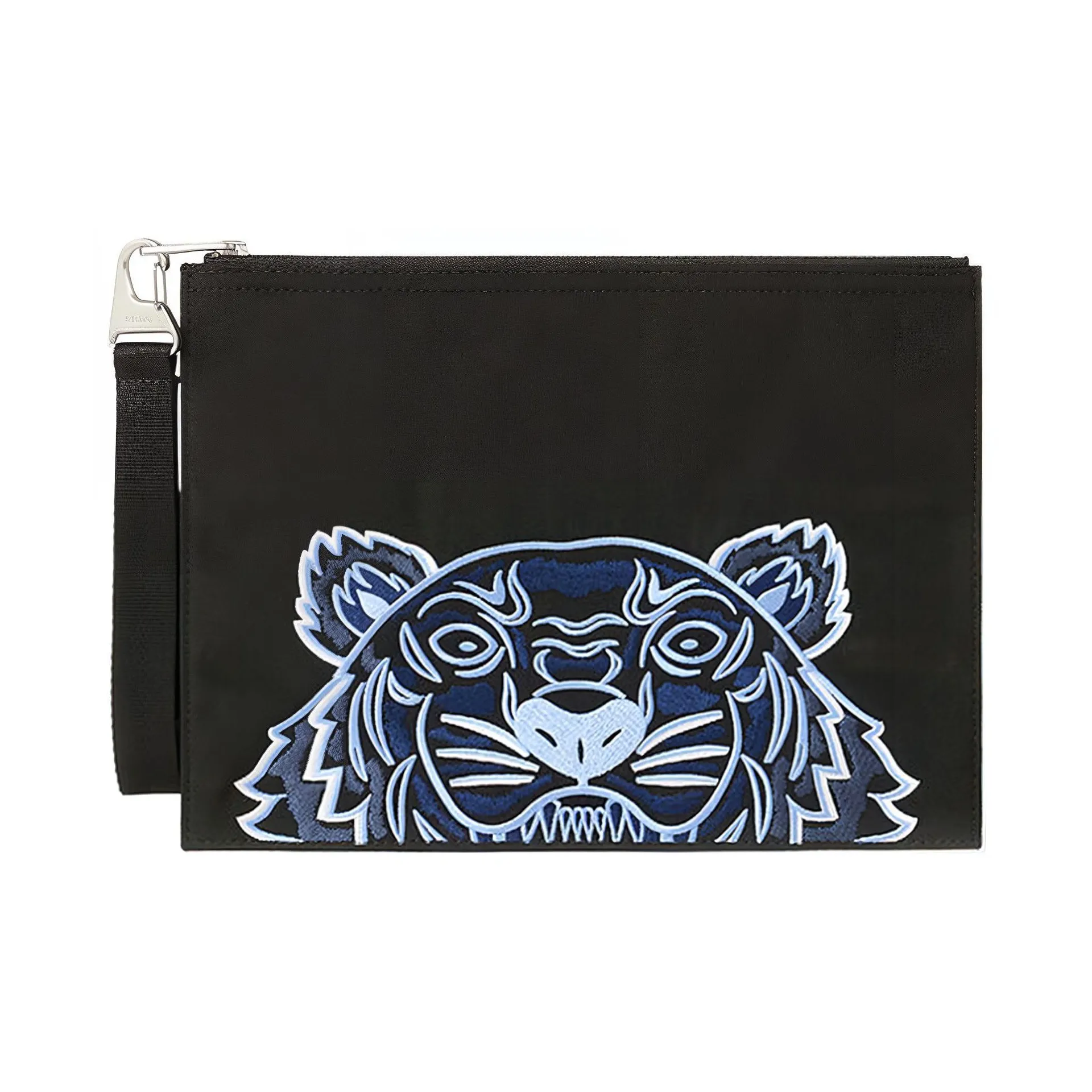 KENZO Nylon Fabric Handbag Clutch Tubas Men's Black Blue Multicolor