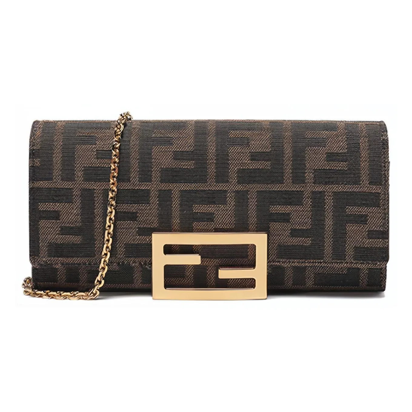 FENDI Canvas With Leather Small Square Bag Chain Wallet Handheld Crossbody Bag Shoulder Bag Women's Brown