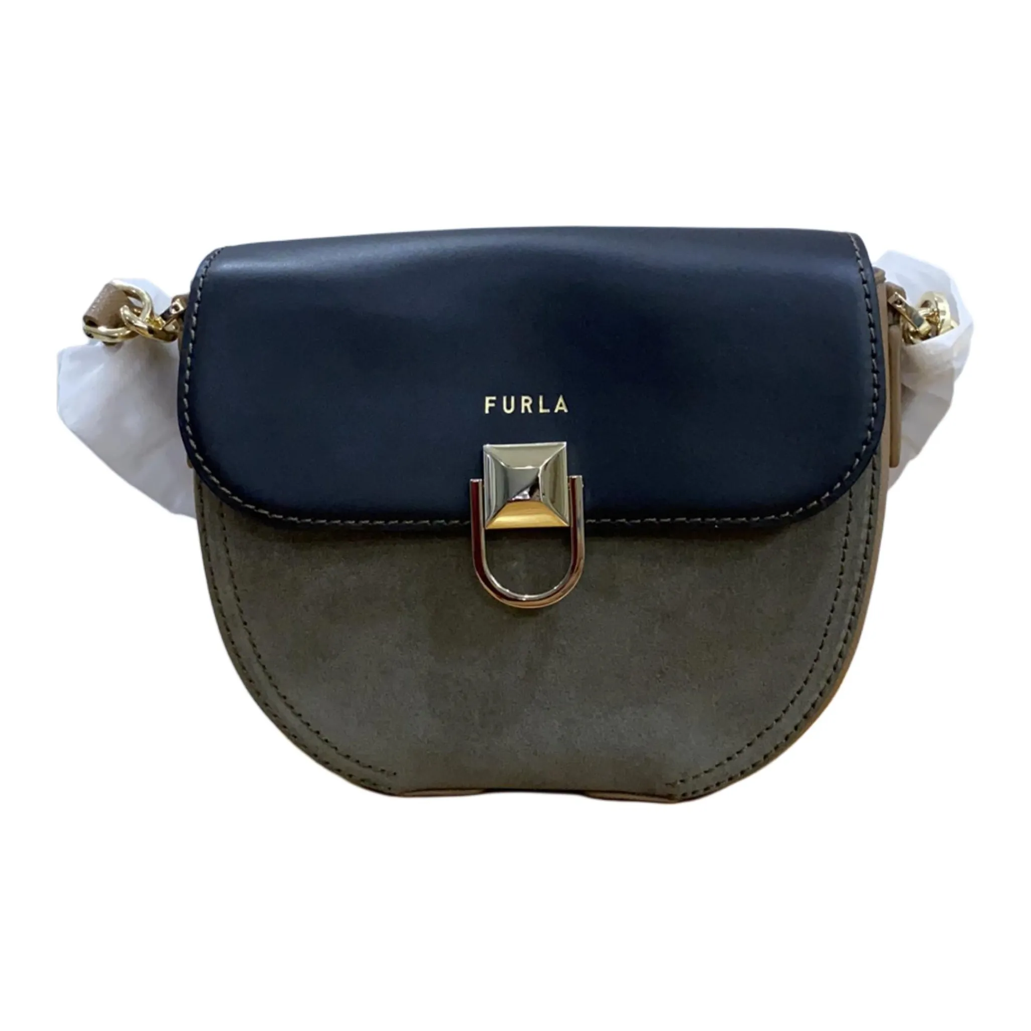 Furla Cow Leather Piglet Bag, Handbag, Shoulder Bag, Crossbody Bag Trumpets Women's Black & Green