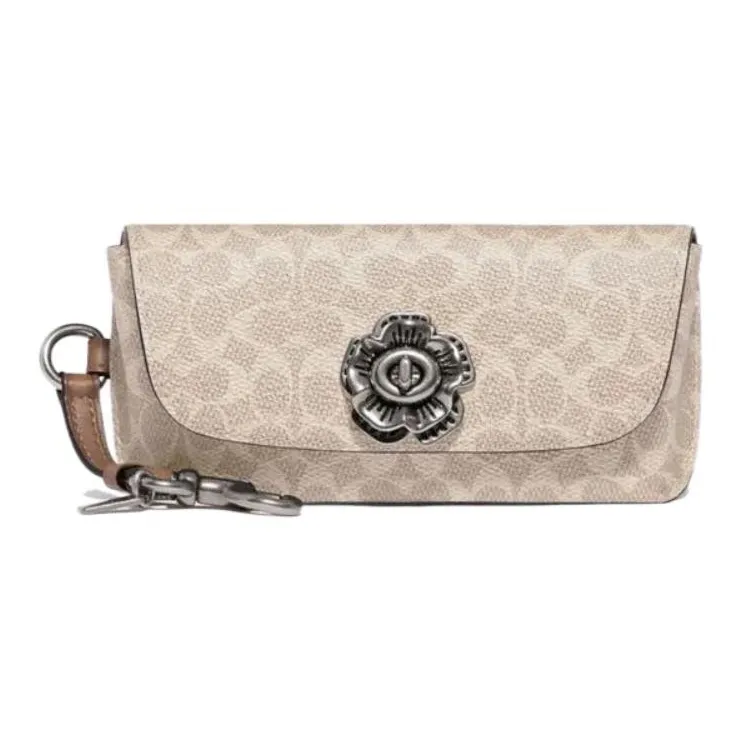 COACH Sunglass Case Canvas With Refined Leather Eyeglass Case And Eyeglass Pouch Women's Milk Tea