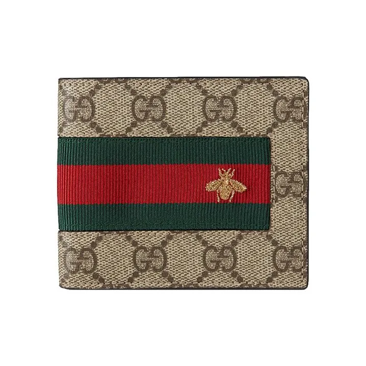 gucci Blau Canvas With Leather Wallet Men's Ebony/Brown