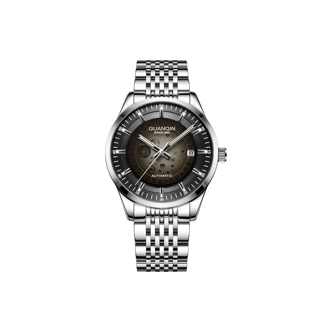 GUANQIN Automatic Mechanical Movement Stainless Steel Watchband Watch Men's Watches Black Dial