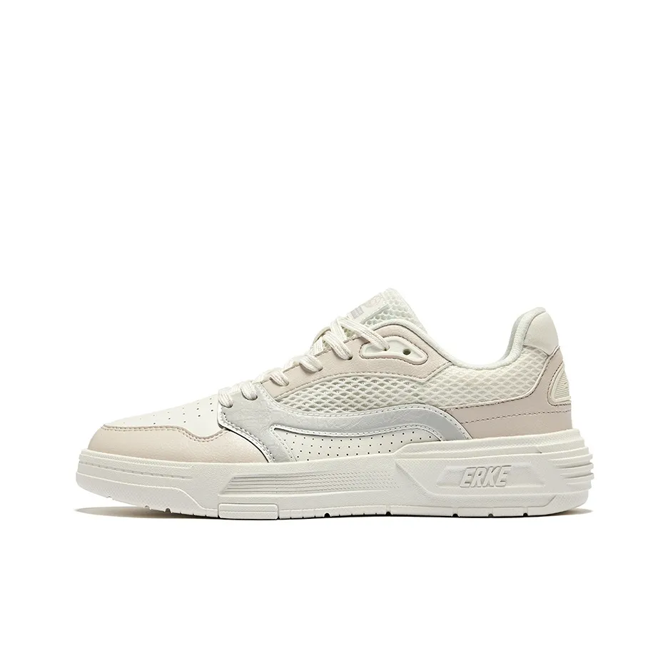 Erke Pungent Smell Durable Breathable Low-Top Skateboard Shoes Women's Microcrystalline White Pink Brush Gray