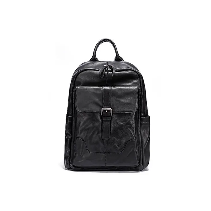 Ace Paul Top Grain Cow Leather Backpack Large Size Unisex Black