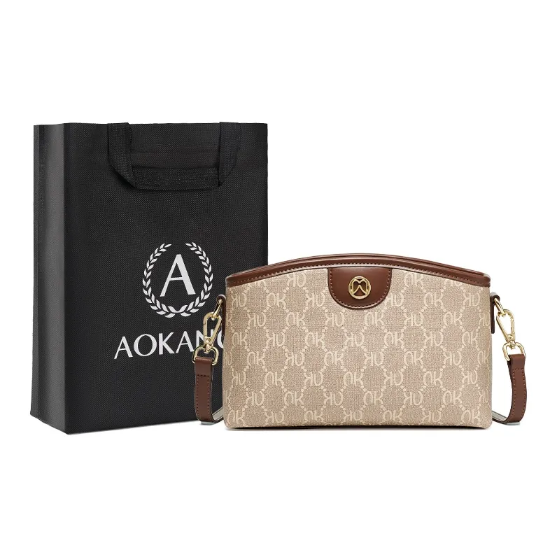 AOKANG ПВХ Маленькая Квадратная Сумка Сумка для мамы Монограмма Сумка Сумка для поездок Сумка через плечо Женская Кофейная
