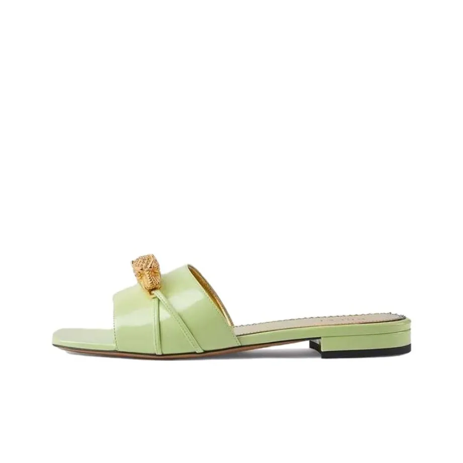 GUCCI Genuine Leather Sole Slide Slippers Women's Green