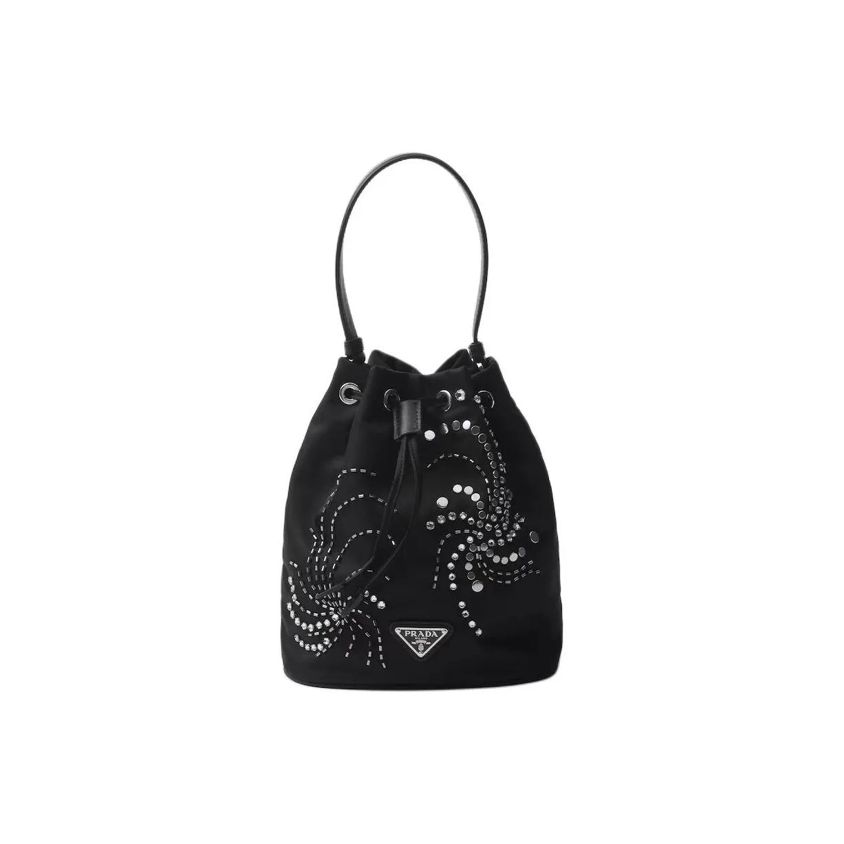PRADA Re Nylon Fabric With Leather Bucket Bags Shoulder Bag Crossbody Bag Handbag Mini Women
s Black