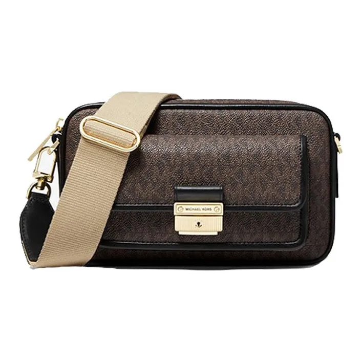 MICHAEL KORS MK Bradshaw Canvas Commute Bag, Camera Bag, Crossbody Bag Medium Size Women's Acorn Brown
