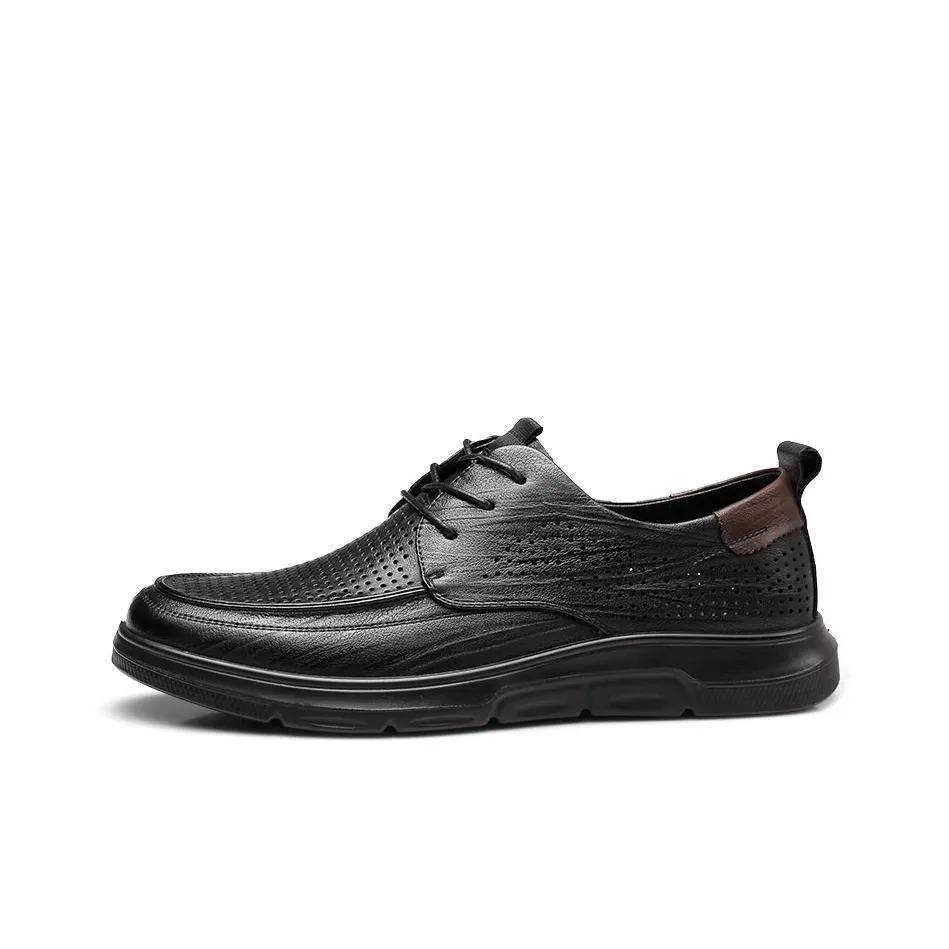 Strongman 3515 Men's Leather Shoes Genuine Leather Breathable Summer Cut Out Clogs Soft Sole Lace Up