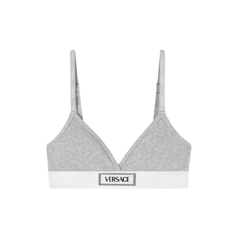 VERSACE Logo Patch V Neck Bra