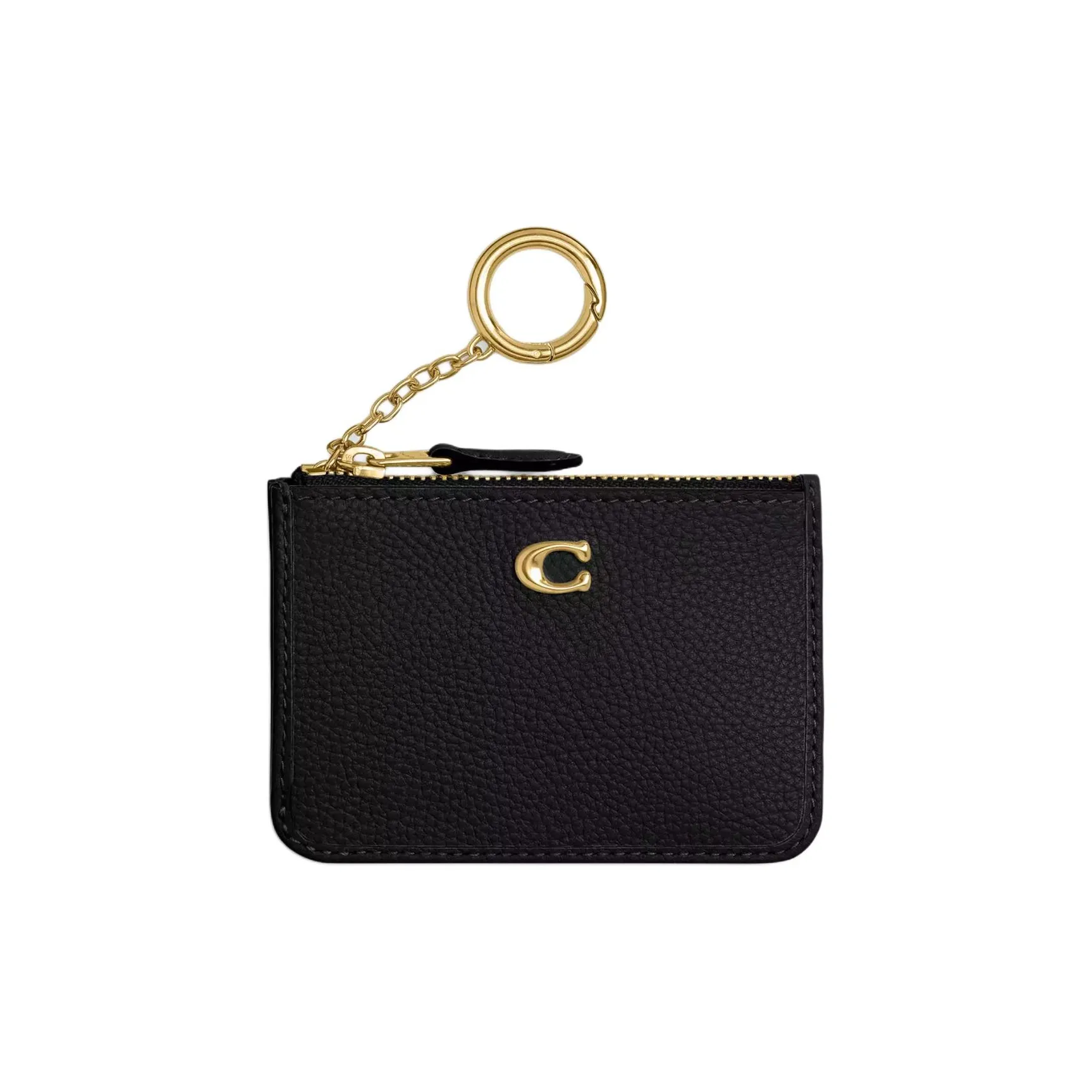 COACH Mini Id Skinny Polished Grain Leather ID Holder, Card Holder, Wallet Mini Women's Brass & Black