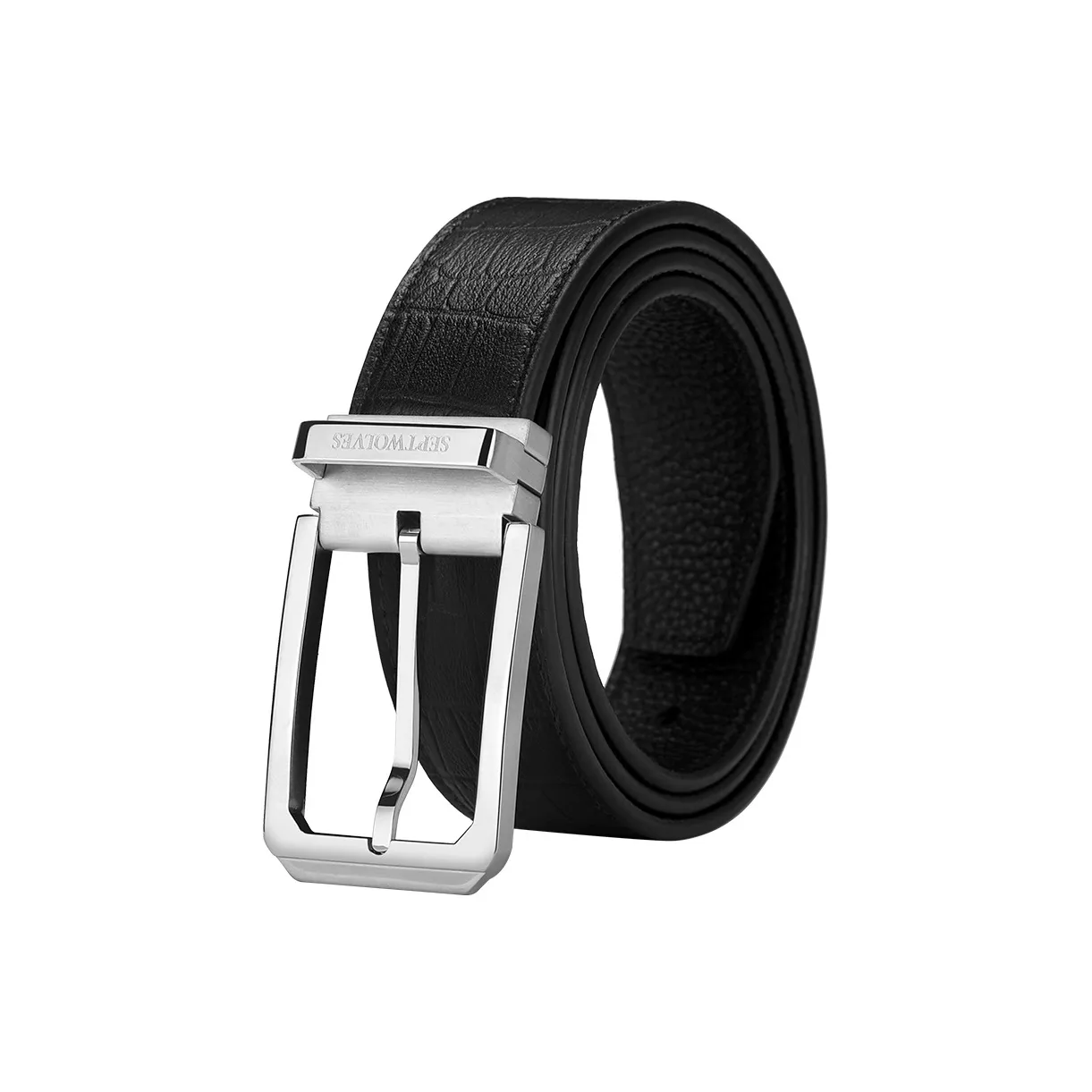 SEPTWOLVES Business Chic Trendy Pin Buckle Cow Leather Belt Suit Trouser Set Leather Belts Men's Width 3.4cm