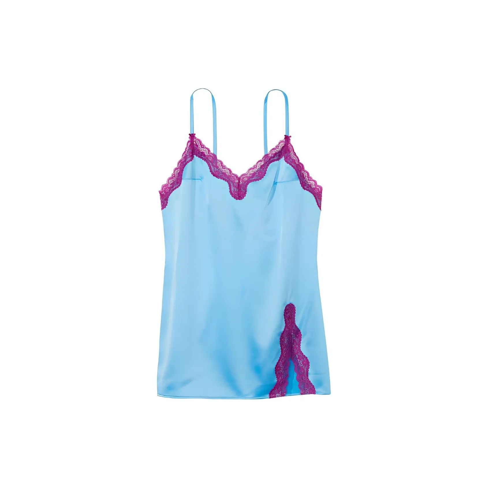Victoria's Secret Tease Satin Lace Trim Mini Slip Nightgown Women's Macaron Blue