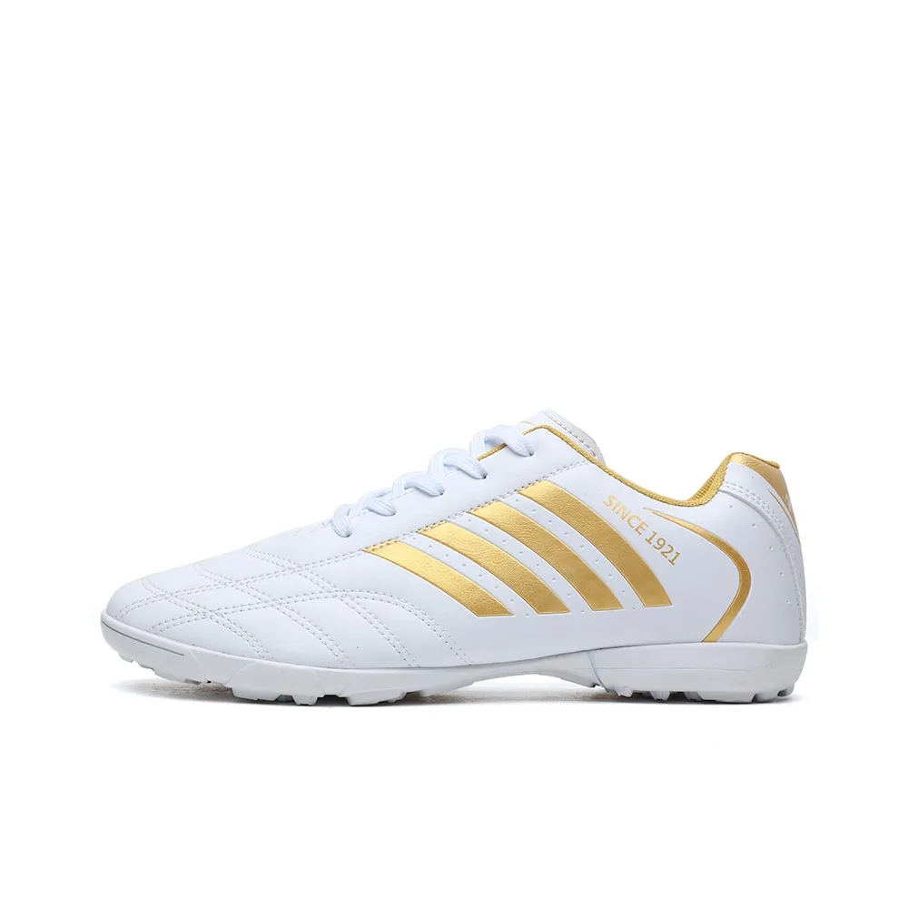 Binary TF Turf Shock Absorbers Slip Resistant, Abrasion Resistant, Lightweight Soccer Shoes Unisex White Gold