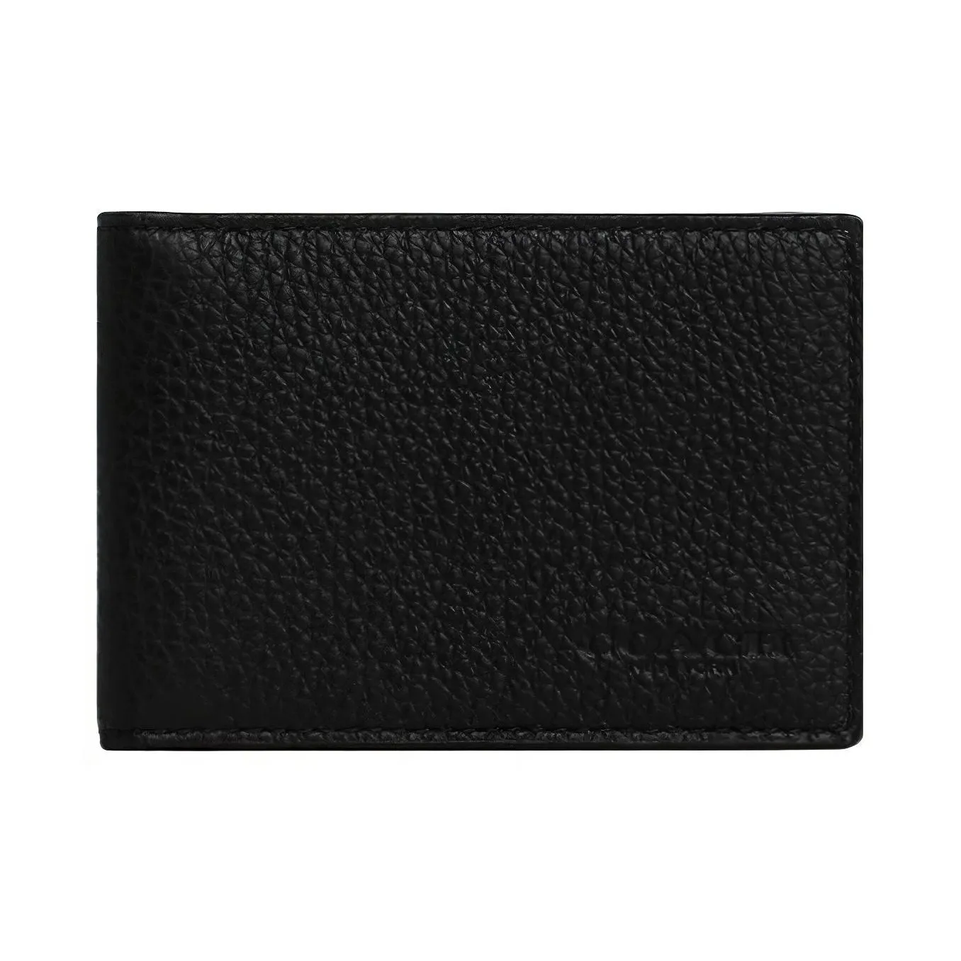 COACH Billfold Wallet Pebbled Leather Card Holder Wallet Women's Black
