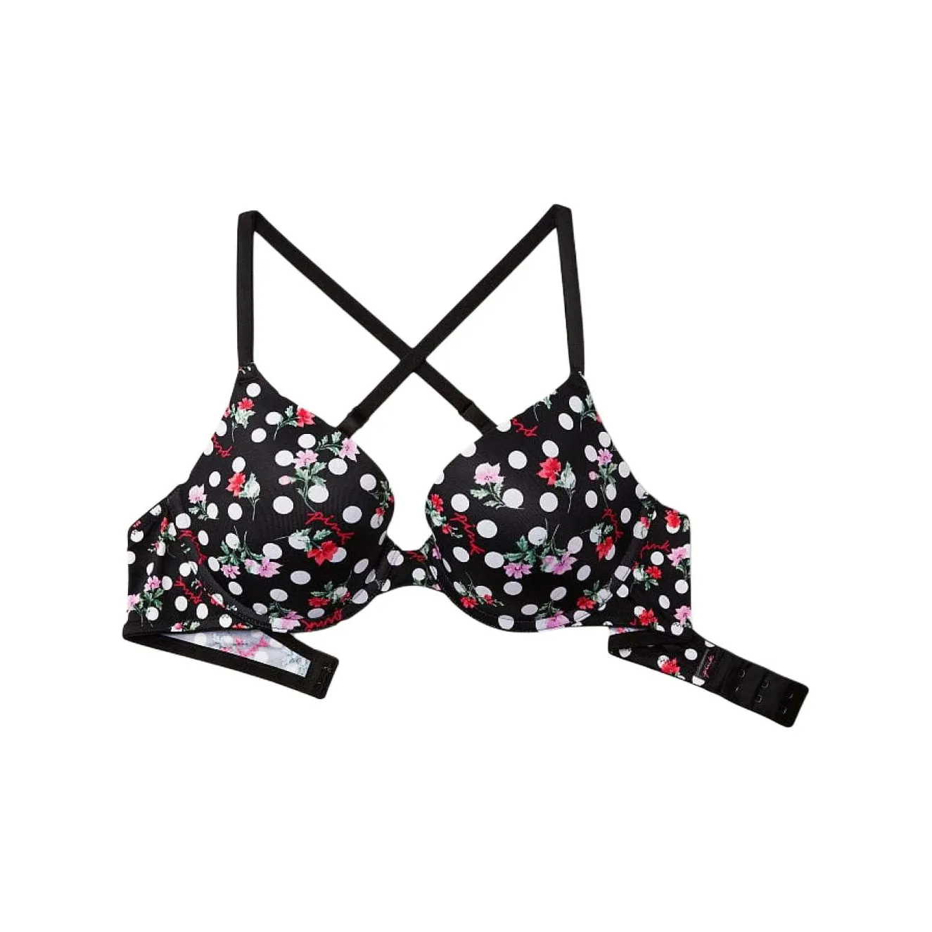 Victoria's Secret PINK Girlish Bra Women's Black White Floral Polka Dot Print